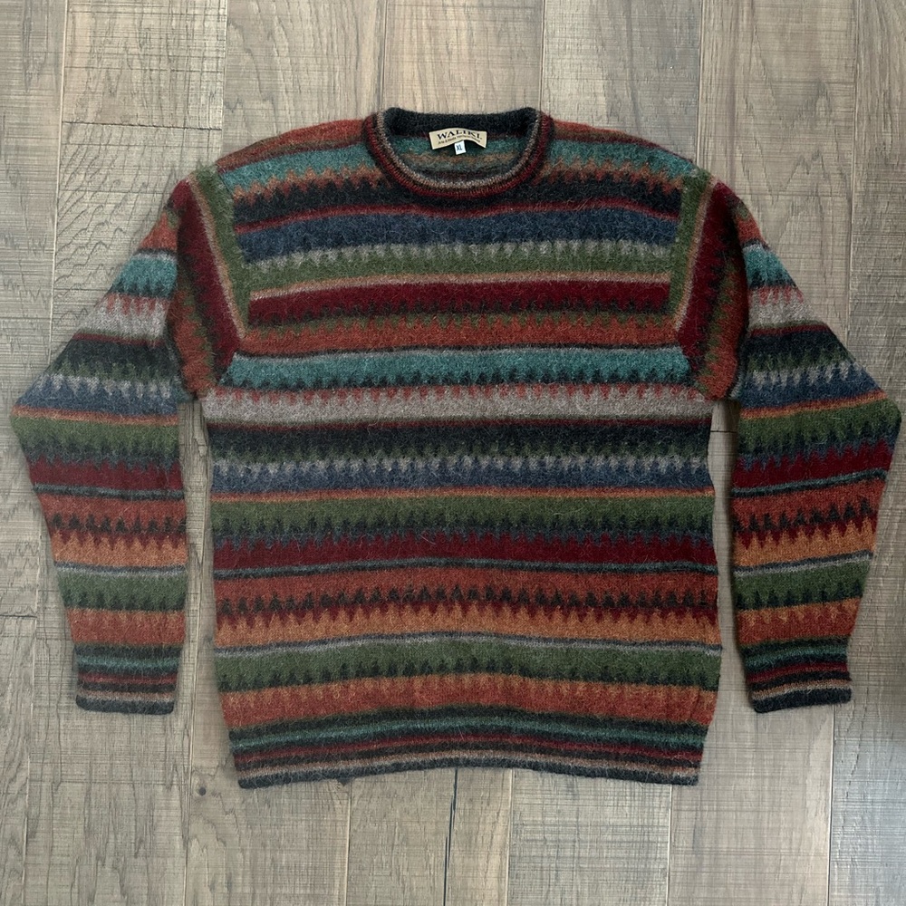 Waliki 100% Alpaca Wool Crewneck w Colorful Pattern, Handmade!
